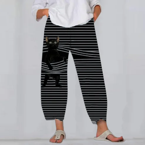 

Elastic Waist Straight Crop Pants 2023 Autumn New Animal Collection Digital 3D Printing Loose Casual Pants