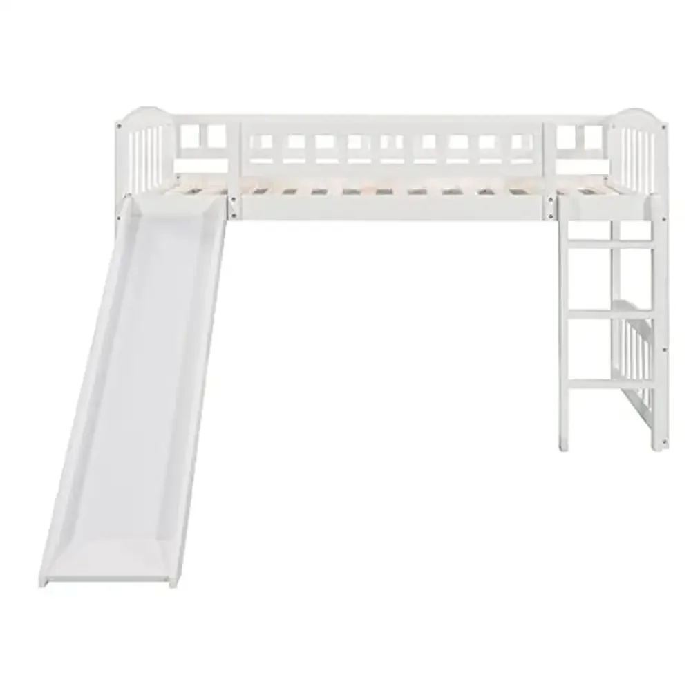 Kids Twin Loft Bed with Slide and Ladder White Pine Wood Low Loft Bed Boys and Girls Pet Friendly Sturdy Construction Modern 5