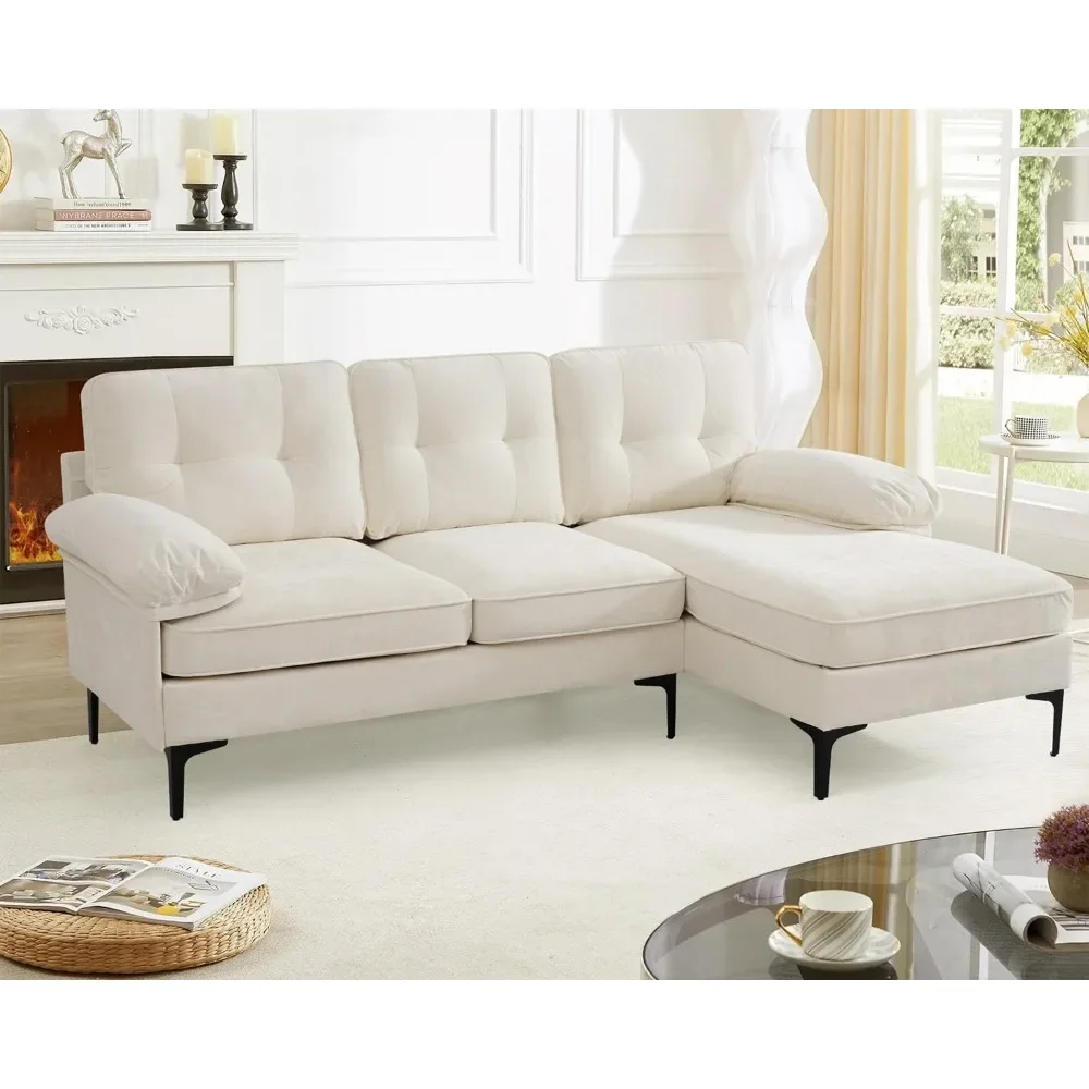 

83" L Shaped Convertible Chenille Couch, Sectionals Sofa for Living Room,Sleeper Sofa Bed with Fluffy Armrests, Washable Cushion