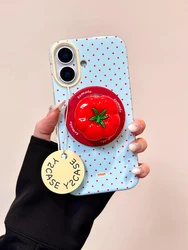 3D Polka Dot Cute Tomato Magnetic Grip Phone Stand Holder Case for iPhone 15 (Case with holder)
