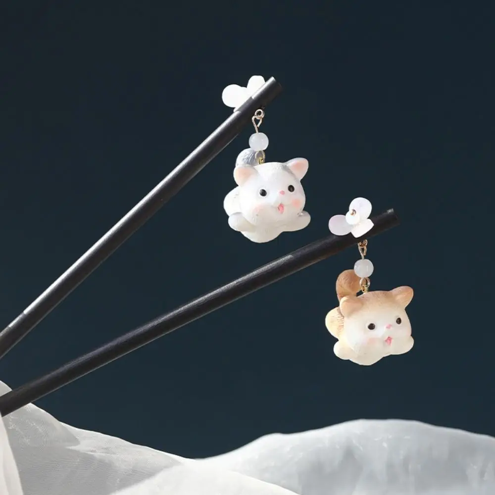 

Cat Wooden Hair Stick Classical Hair Sticks for Buns Chinese Style Hanfu Hairpin Hair Chopstick Tassel Cheongsam Accessories
