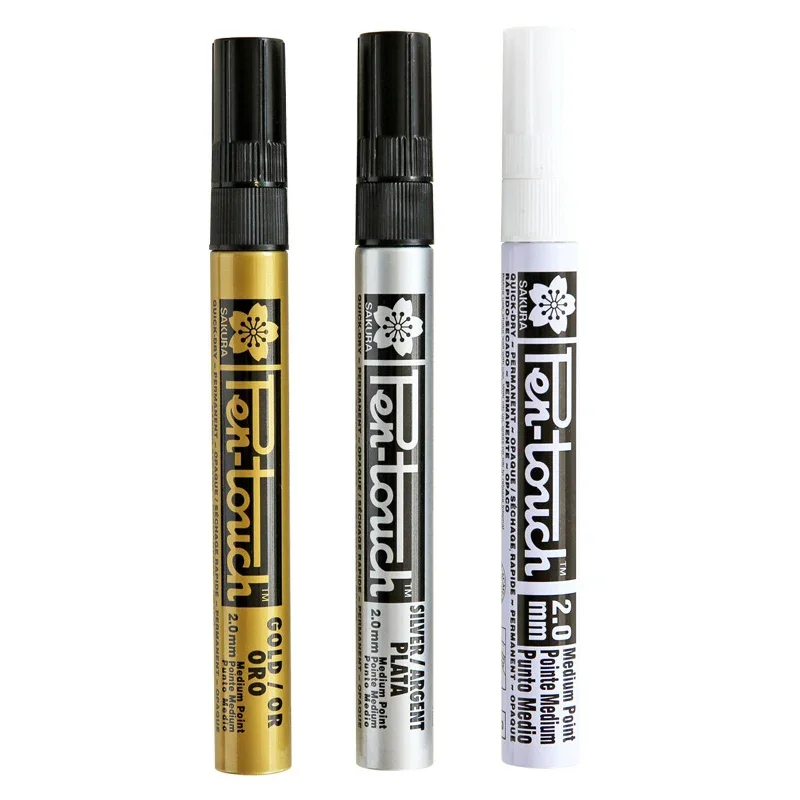 Permanent Metallic Marker Pens White Silver Gold Paint Pen Marker for Paper Glass Fabric CD Tire DIY Marking Japanese Stationery 6