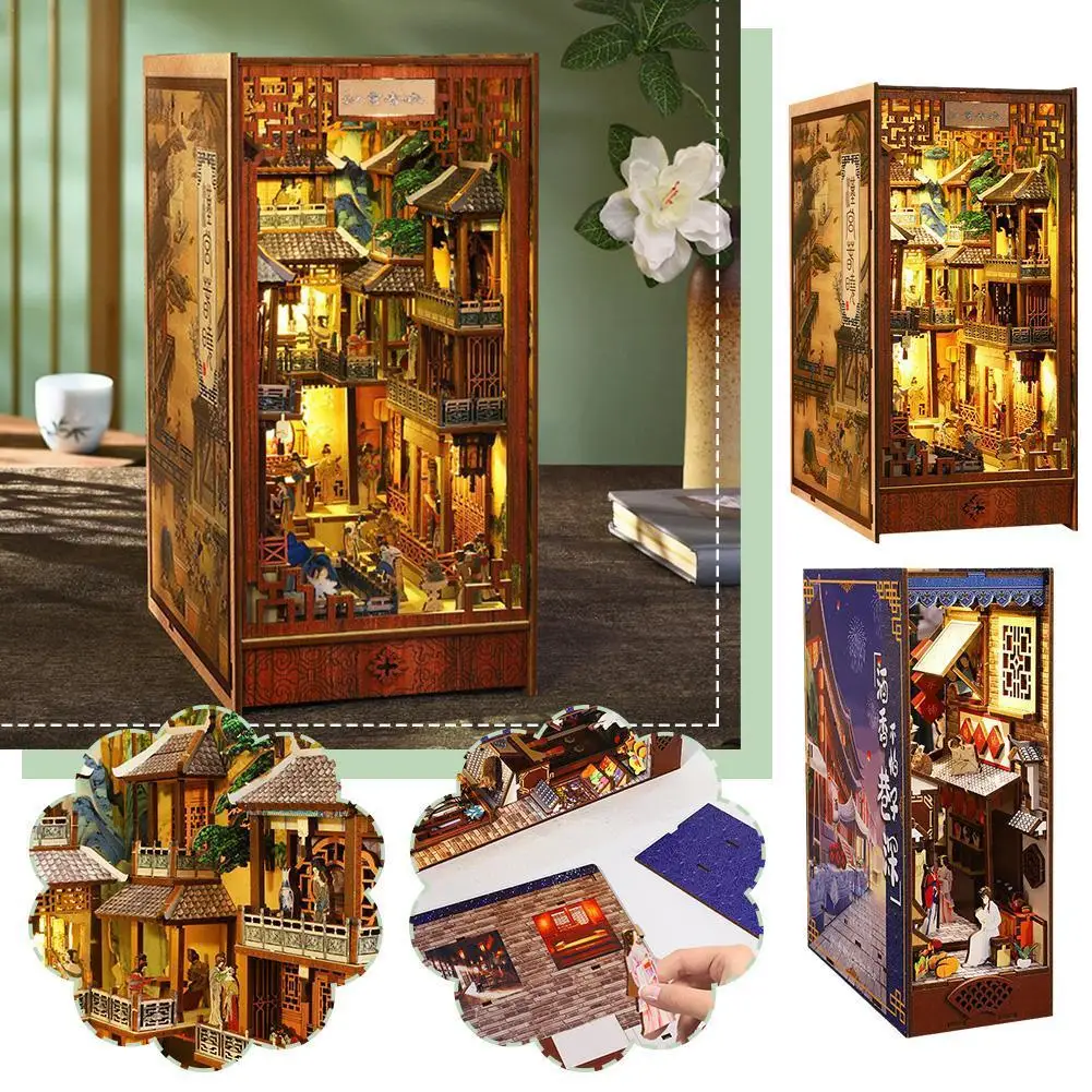 

Wooden DIY Book Shelf Insert Kit Miniature Building Decoration Handmade Craft Houses Bookend Home Model Gift Doll Bookshelf O0S5
