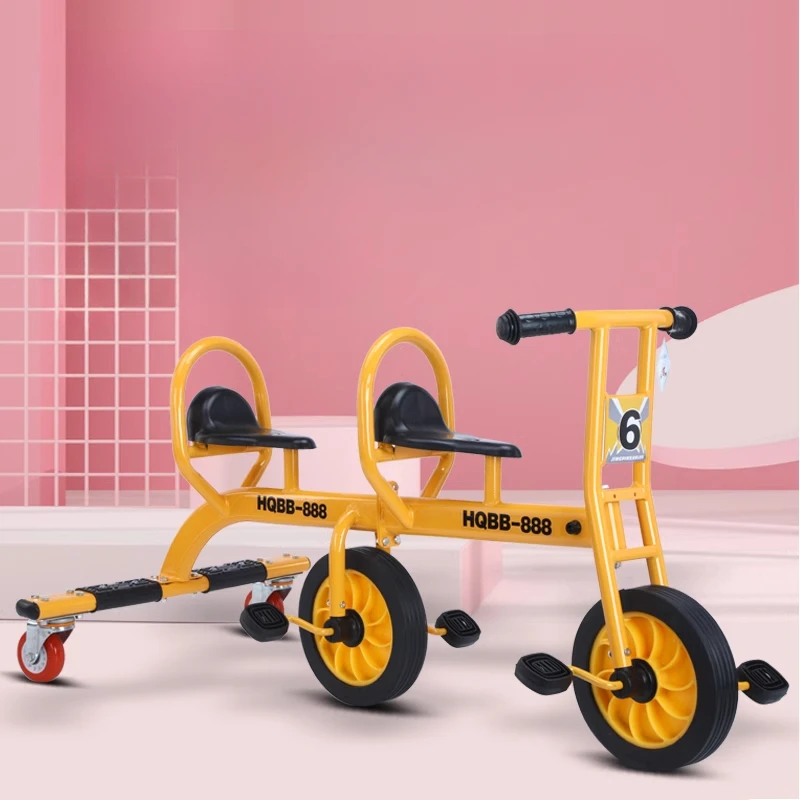 Kindergarten Kids Tandem Trike Kids Tricycle Toddler Pedal Bicycle Anti Slip for Backyard/Outdoor Toy Car Double Person Scooter