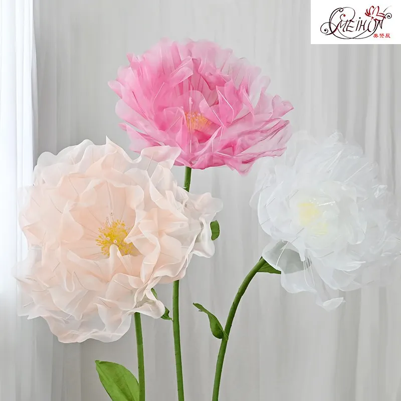 

Artificial realistic Silk Poppy Pink Large Flower Head Home Party Decoration Layered Fluffy Petals Floor Display Fake Flowers