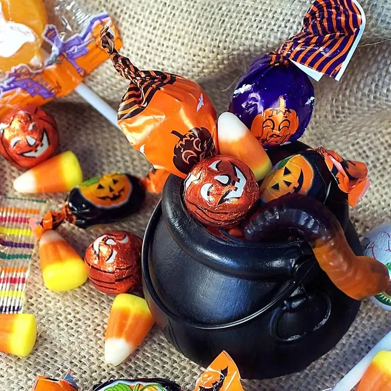 Trick Or Treat Bucket Halloween Witch Candy Bucket Snack Pot Cauldron Halloween Decor With Handle Candy Basket Bowl Holder For