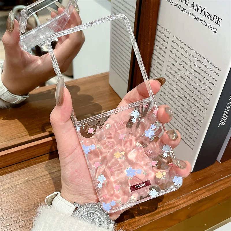Clear Water Ripple Flower Phone Case with Chain - Silicone Cover