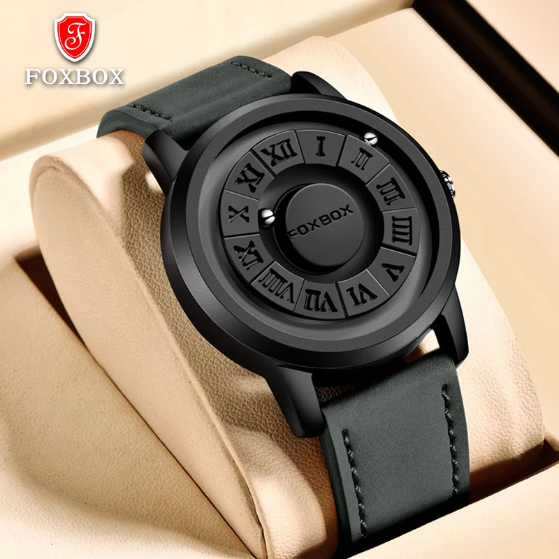 

FOXBOX Man Watch LIGE Brand Creative Stainless Steel Band Scrolling Beads Quartz Watches for Men Magnetic Force Waterproof Clock