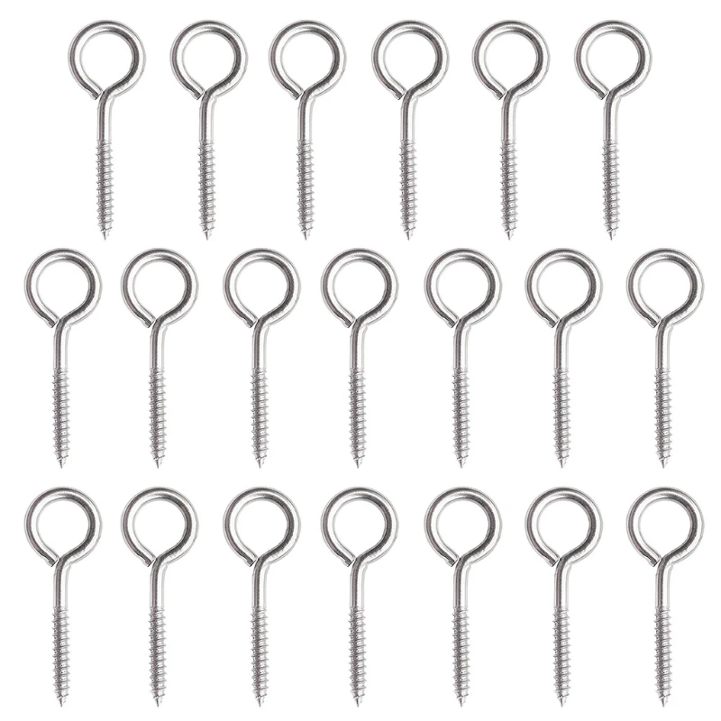 

20 PCS Eye-Shape Ring Hooks Metal Cup Hooks Household Threaded Hook Set DropShip