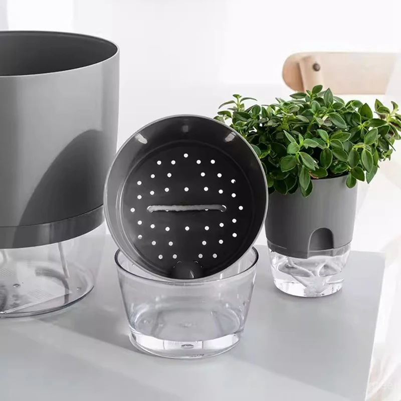 Set 2 Vasi Idroponici Auto-irriganti – Doppio Livello Con Indicatore Acqua Per Piante Epipremnum Aureum – Vaso Decorativo Fondo Piatto, 10x10x10 Cm