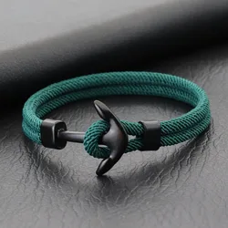 Handcrafted Men's Nautical Anchor Bracelet with Premium 4mm Rope - Available in Various Colors and Sizes - S 18.5cm 7.3Inch (Green)