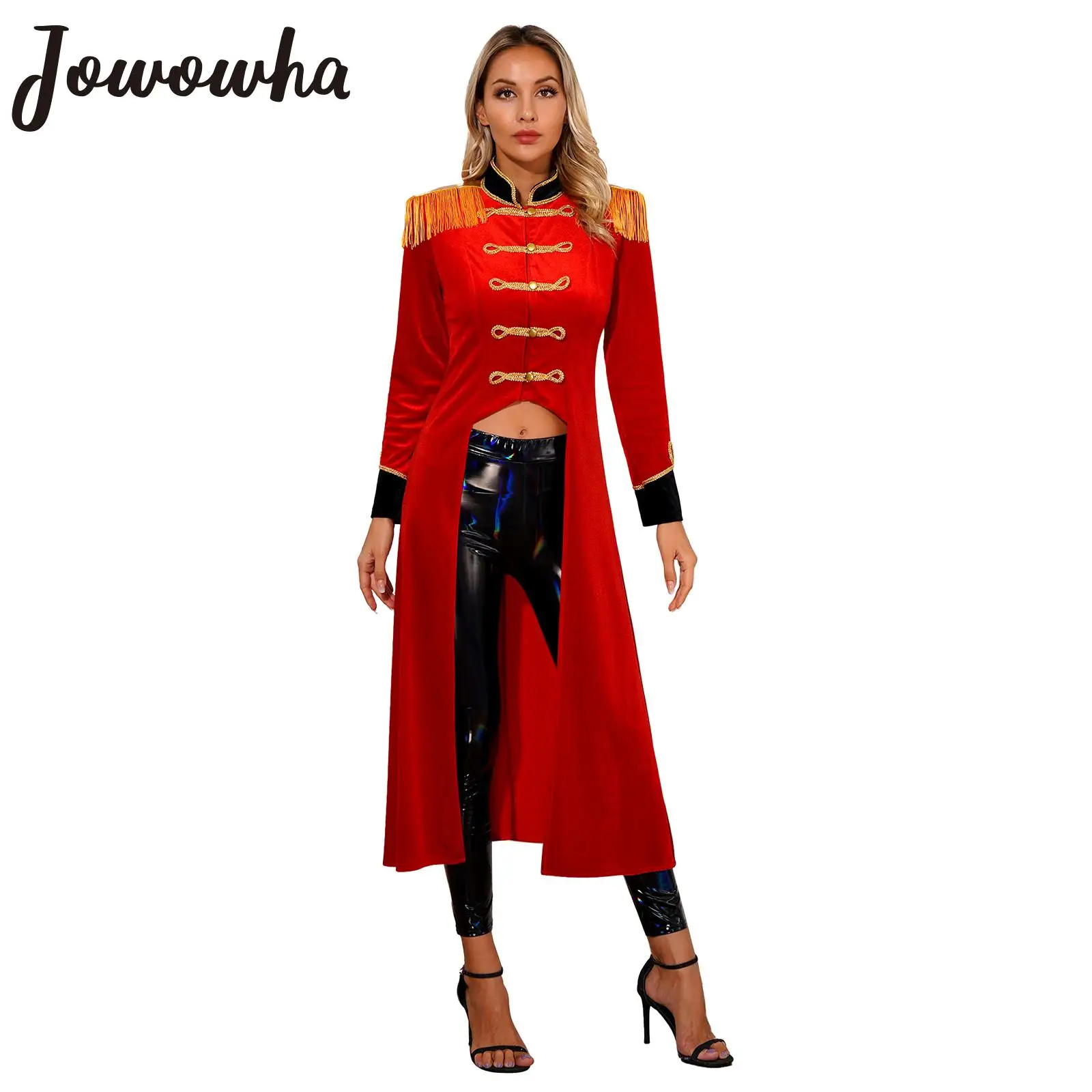 여성용 할로윈 서커스 링마스터 벨벳 테일 코트, 카니발 파티 가장 무도회 코스프레 의상, 르네상스 고딕 태슬 재킷