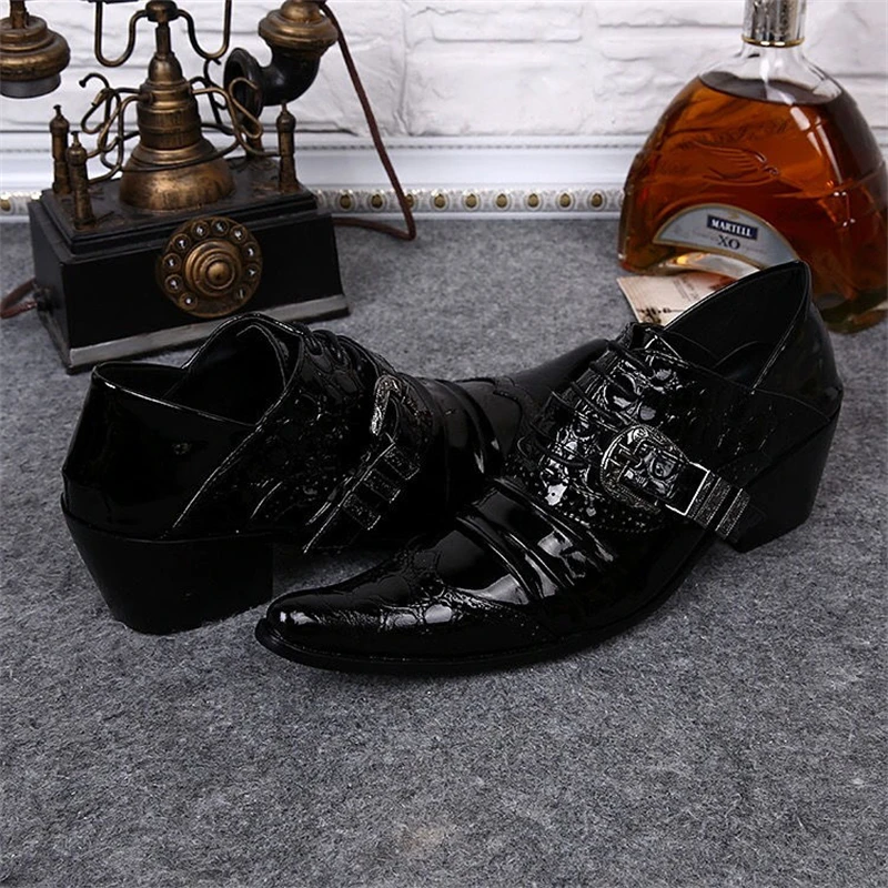 Sapatos casuais apontados para homens com altura de 6cm, versão coreana elegante para negócios e lazer