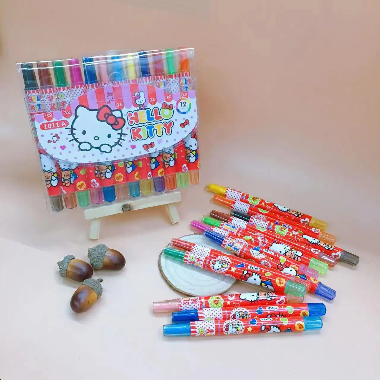 Set di pastelli rotanti Sanrio a 12 colori, pastelli retrattili, per colorare, disegnare e schizzi artistici per bambini. - immagine 4