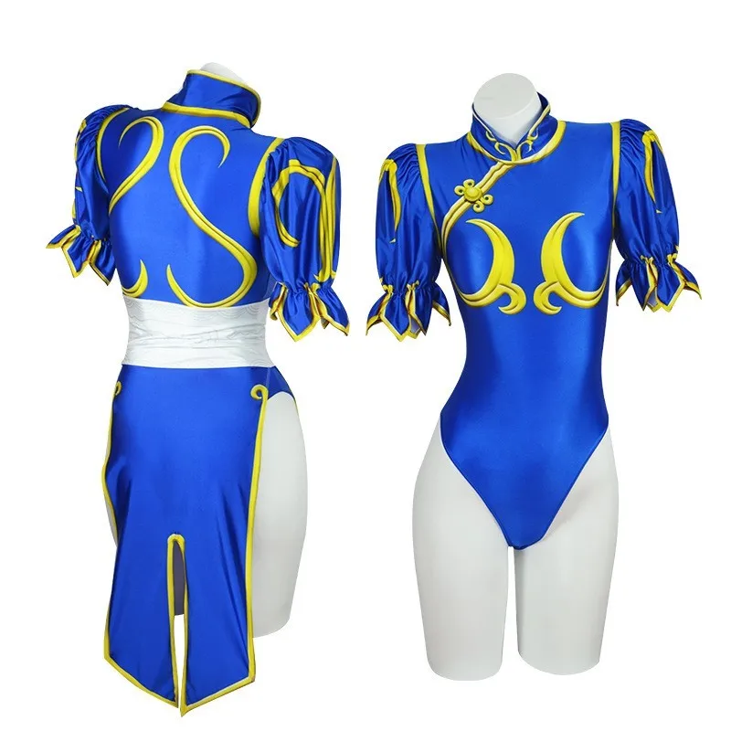 Cosplay Costume Chun Li Cosplay Dress Costume Game SF Chunli Role Play Blue Qipao Outfit Full Set Jackie Kung fu Halloween Party Suit For Fun
