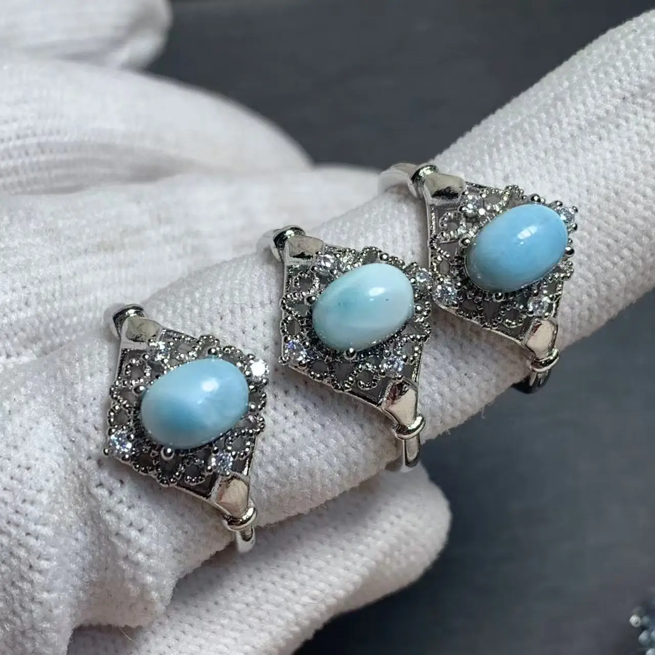 Authentic Natural Larimar Ring Adjustable Female Heart ring Jewelry for Women Gift Wholesale High Quality Vintage Fine