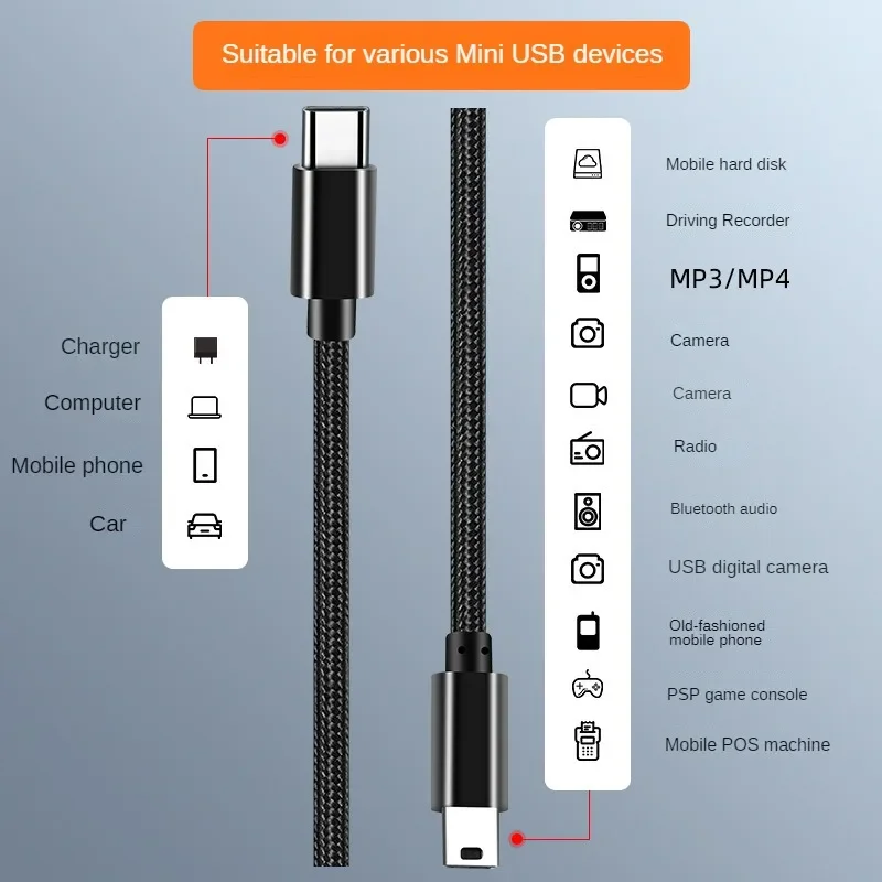 Enhanced USB Type-C to Mini USB Adapter Cable for Charging and Data Transfer