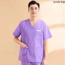 

Medical Clothes Men Scrub Shirt Short Sleeve Nursing Uniforms V Neck Workwear Doctor Costume Dentistry Plug Size Surgical Cotton