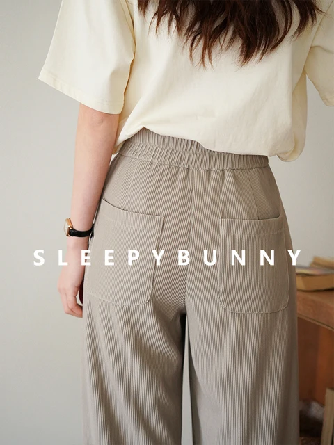 Spring High Waist Wide Leg Pants Women Loose Fit Straight Trousers Petite Friendly Flowy Long Pants Casual Floor-Length Style 3