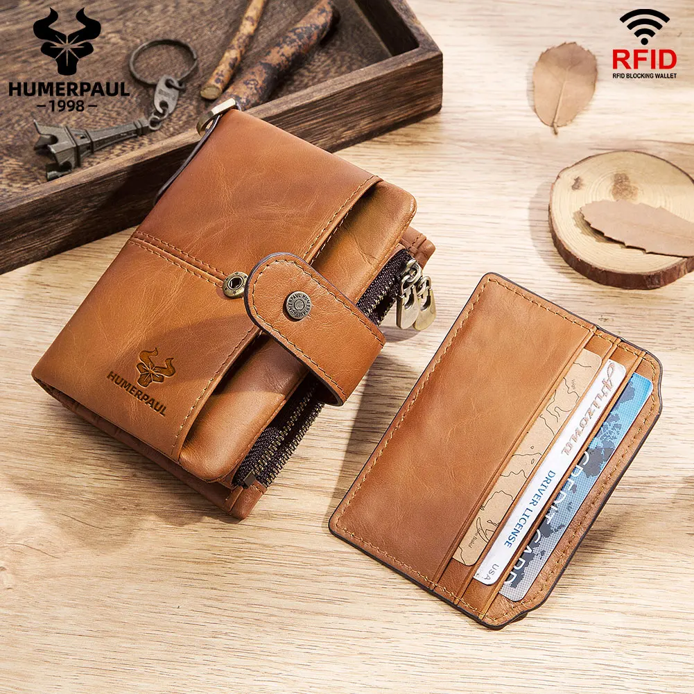 Mens Womens Leather Wallet Credit Card Holder RFID Blocking Zipper