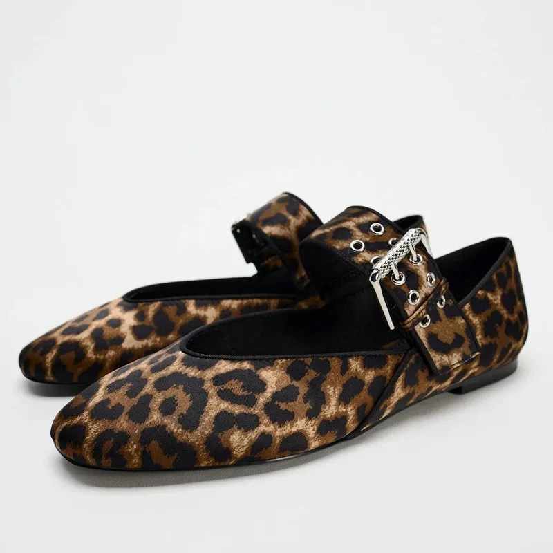 2024 Shoes Women Flats Shallow Mouth Autumn Pointed Toe Loafers Ballerinas New Fall Leopard Retro Dress Shoes Zapatos De Mujer 6