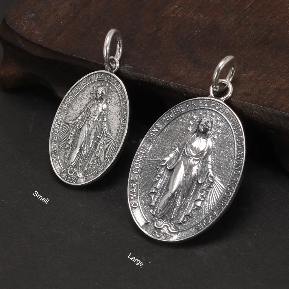 Ciondolo vergine maria in argento Sterling S925 per uomo e donna ciondolo collana con Design ovale croce Vintage gioielli cristiani