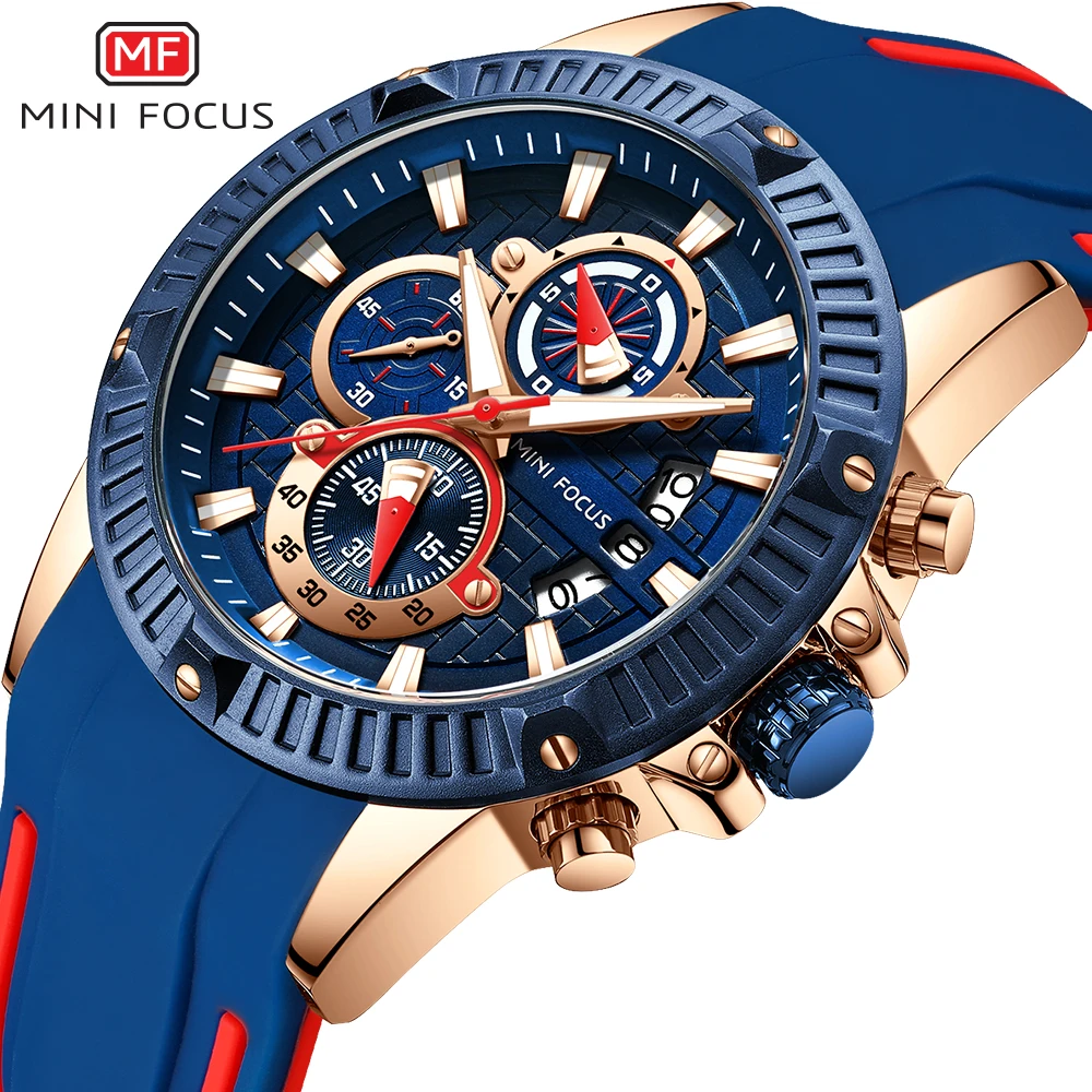 

MINIFOCUS Brand Luxury Casual Chronograph Watch for Men Sport Date Quartz Silicone Wristwatches Waterproof Men's Wristwatch Male