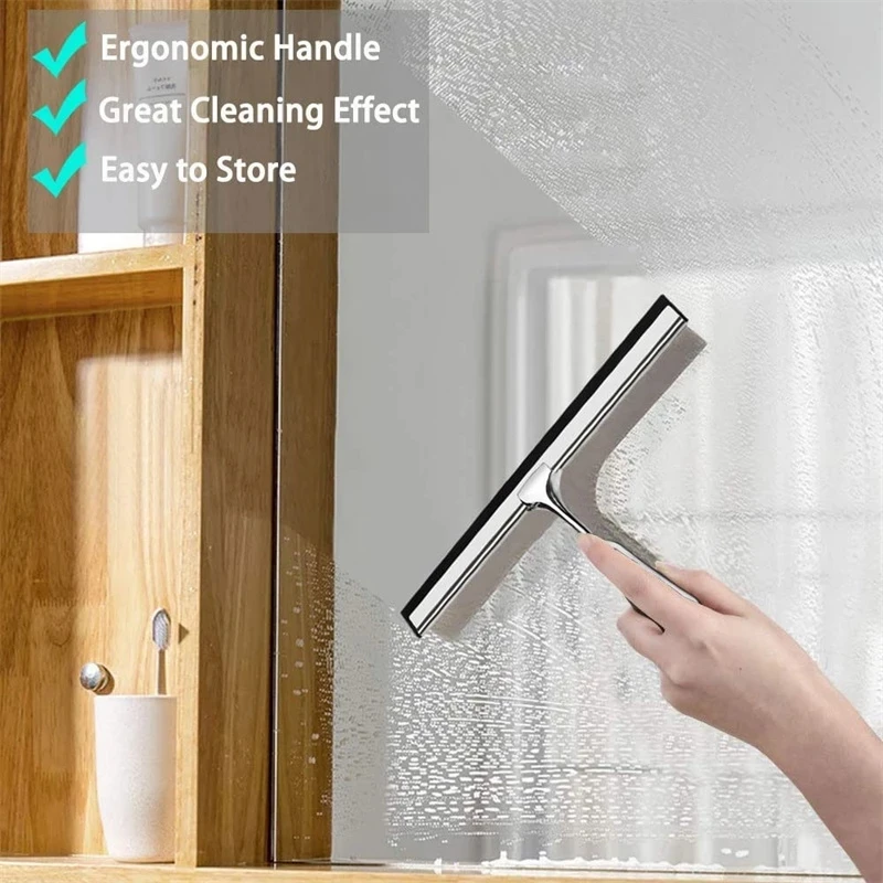 Stainless Steel Shower Squeegee for Shower Doors with Hooks Household  Bathroom Window Mirror Glass Cleaning Tool for Home - AliExpress