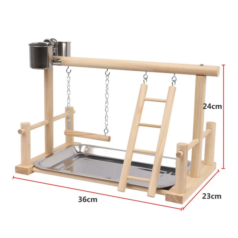 Solid Wood Pet Parrot Playstand Parrots Bird Playground Bird Plays Stand Wooden Perch Playground Ladder Steel Feeder Plate bird cage perches