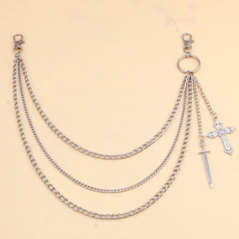 Metal Punk Rock Layered Chain Cross Keychains - Stylish Hip-hop Belt and Wallet Accessories