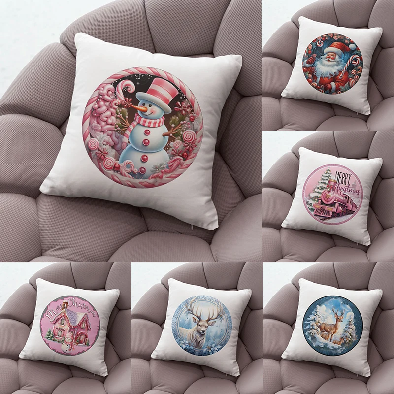 

Зимняя декоративная подушка для дома, подушка для спальни, дивана, наволочка в виде Санты, лося, чехол для подушки нового года