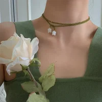 Perles de cristal d'olive blanc muguet, colliers enveloppés Double couche pour femmes, divers méthodes de port, pendentif П®д Garona ». 2