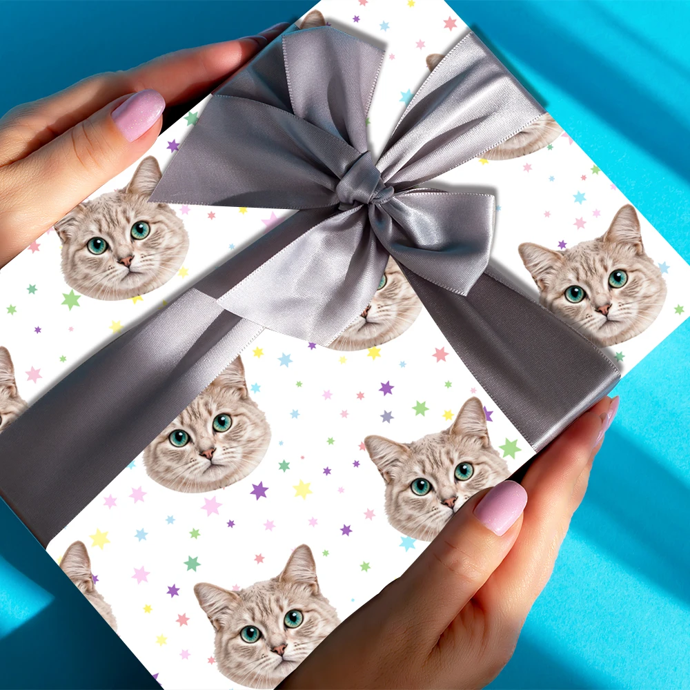 3/6 Stück individuelles Geschenkpapier für jede Person oder Haustier, Foto, Geburtstag, Jahrestag, Hochzeit, Party, Geschenkpapier mit Gesichtsfoto – Detail 8