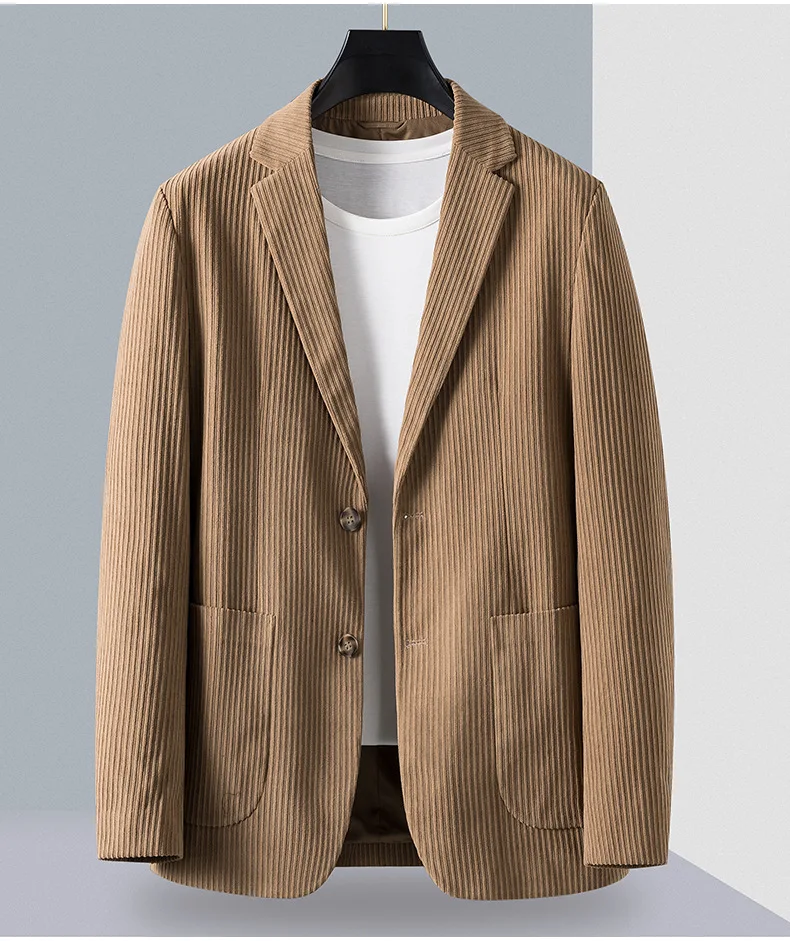

Mens Winter Brown Corduroy Suit Blazer Long Sleeve Button Up Striped Suit Top Boys Vintage Casual Suit Jacket Oversize Xxxl