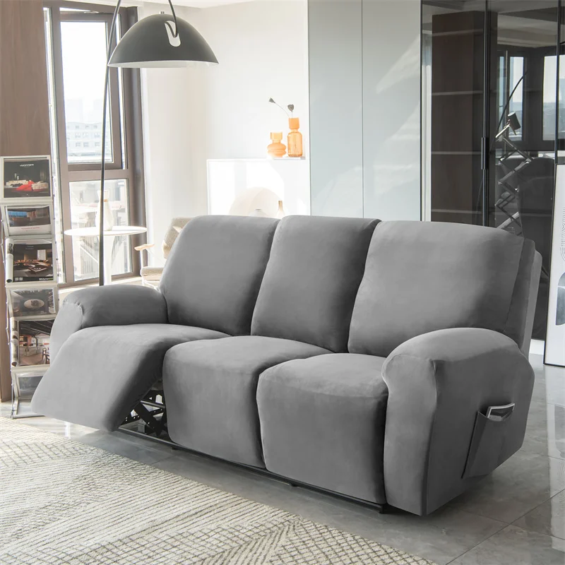 1/2/3 Seater Velvet Stretch Recliner Sofa Cover  Relax Armchair Slipcover Elastic All-inclusive Reclining Sofa Protector 4