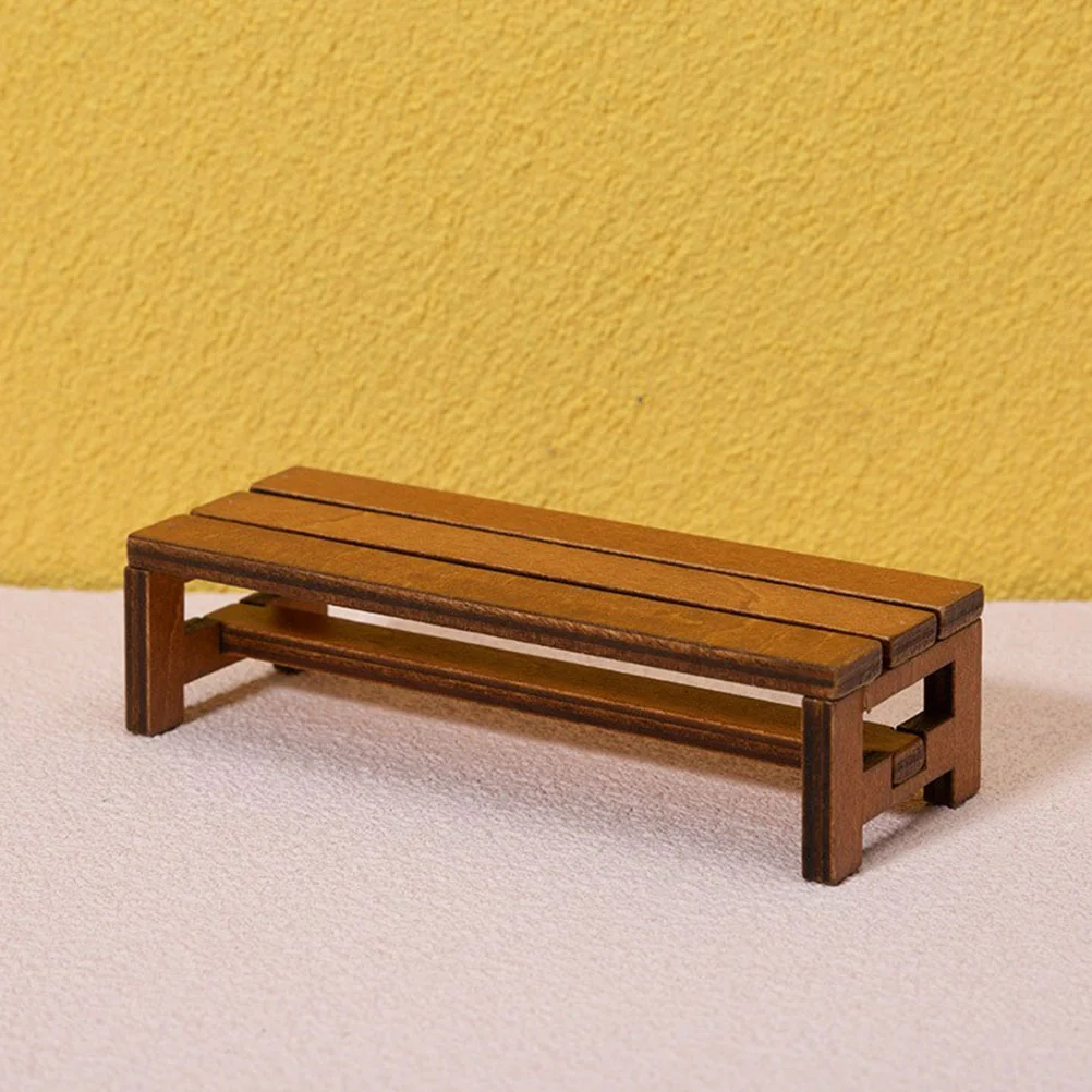 

2 Pcs Props Mini Wooden Ornament Chair House Miniature Bench Bookcase Furniture