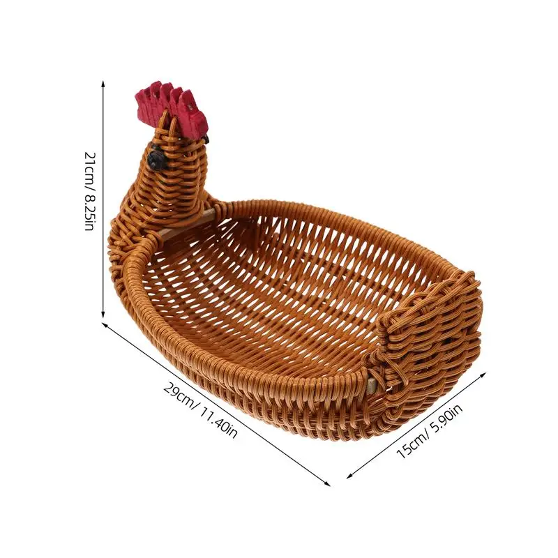 Rattan Woven Fruit Basket Cute Chicken Shaped Fruit Bread Basket Snack Tray Food Serving Basket Easter Egg Hunting Game 6