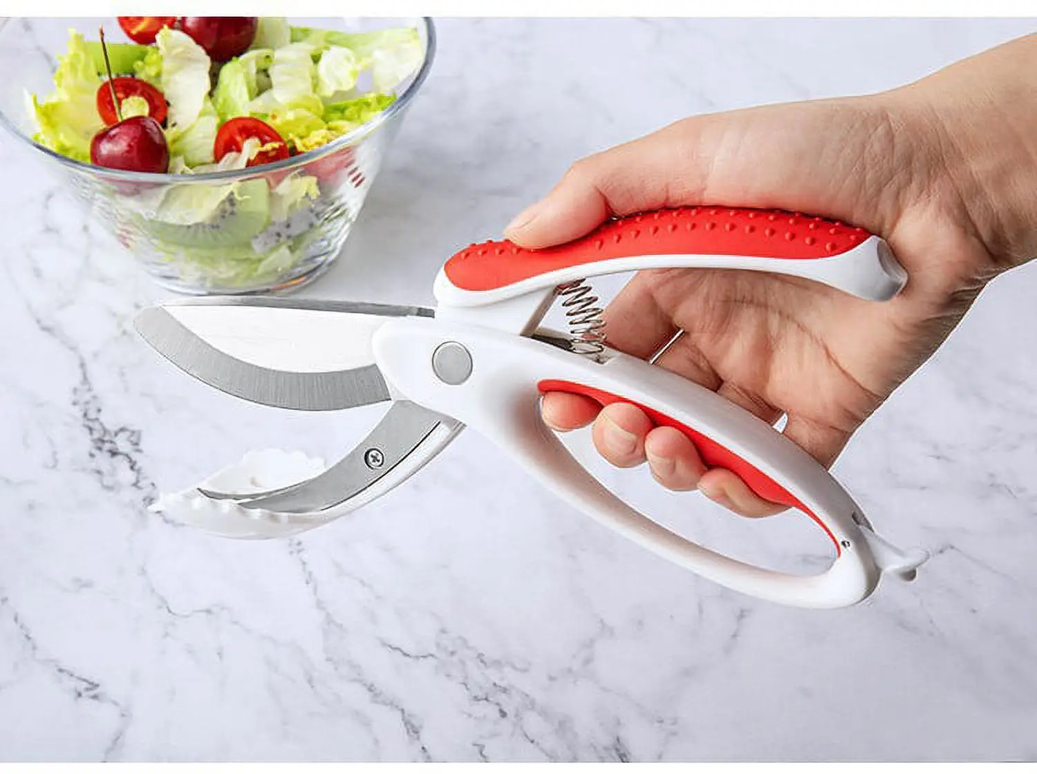 Toss and Chop Salad Tongs, Salad Chopper, Heavy Duty Kitchen Scissors, Multifunction Double Blade Cutting Tool, 9 In