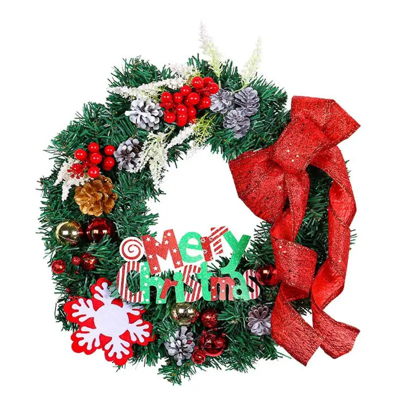 

Christmas Wreath Decoration Merry Christmas Berry Bow Garland Artificial Farmhouse Winter With Ribbon Christmas Decor supplies