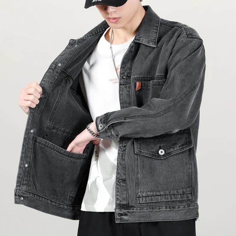 

Демисезонная джинсовая куртка, новинка 2022, японская брендовая Высококачественная рабочая одежда с несколькими карманами, свободная Мужская куртка большого размера