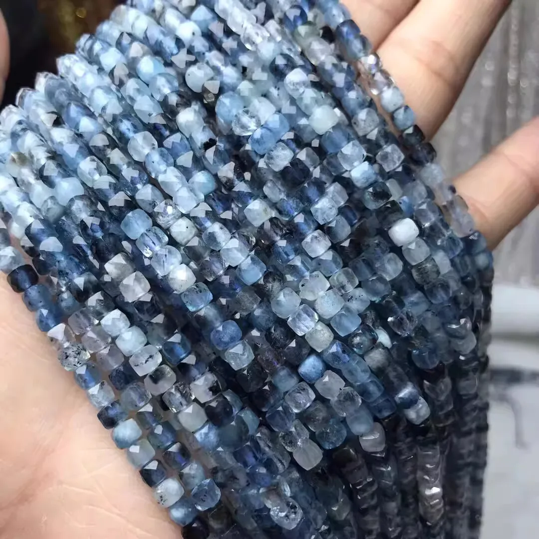 데빌 블루 아쿠아 마린 블루 스퀘어 면, 쥬얼리 목걸이 제작용 3-4mm 자연, 38cm FPPJ 도매, 5A