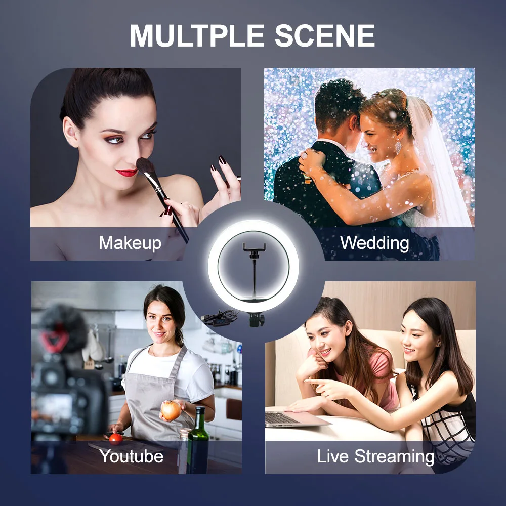 10" Selfie Ring Light With Tripod Photography Round Ring Lamp LED Lights Dimmable Ringlight For Youtube Makeup Live Video Stream