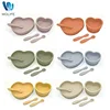 5Pc/Set Baby Silicone Tableware Set Kids Feeding Plate Bowl Fork Spoon BPA-Free Food Grade Silicone Waterproof Suction Tableware 1