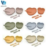 5Pc/Set Baby Silicone Tableware Set Kids Feeding Plate Bowl Fork Spoon BPA-Free Food Grade Silicone Waterproof Suction Tableware 1