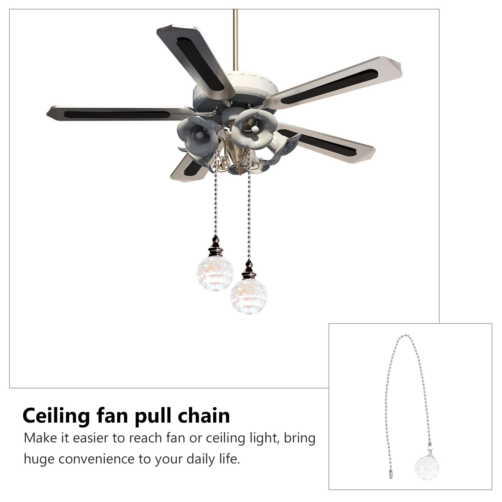 2 Pcs Crystal Pull Chain Light Accessories Acrylic Pull Switch Decorative Hardware Chains For Ceiling Fans Lighting Fixtures
