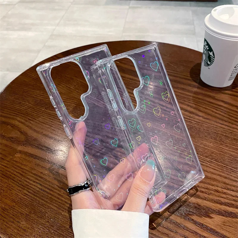 Transparent Laser Heart Design Anti-Fall Phone Case with Protective Bumper