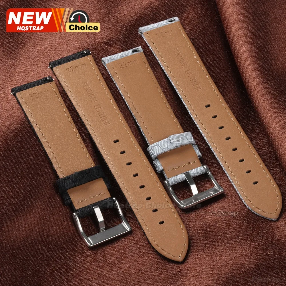 Universal Nylon and Leather Smartwatch Strap - Adjustable 22mm/20mm Band