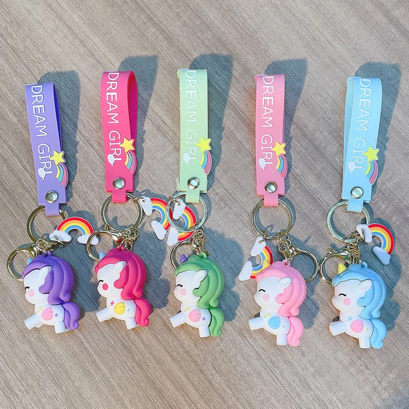 

Cartoon Anime Kawaii New Unicorn Action Figures Keychains Key Chain Key Ring Kawaii Silicone Handbag Car Pendants Toys Gifts