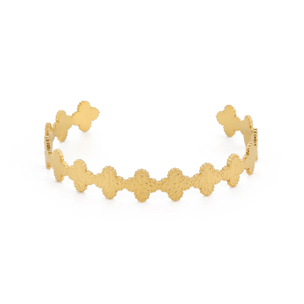Amaxer Stainless Steel Hammered Four-Leaf Clover Bracelet For Women Girl Flower Bangles Christmas Jewelry Party Lover Gift 4