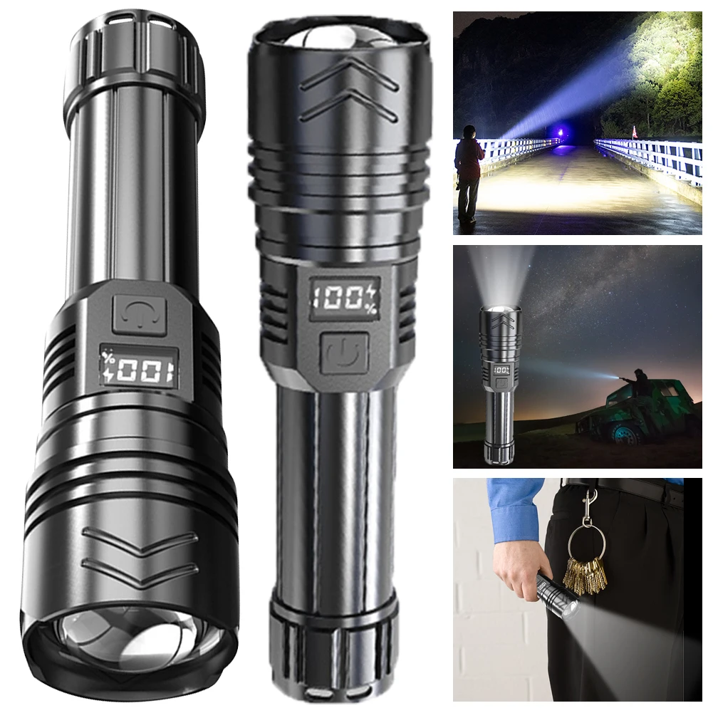 높은 루멘 손전등 USB 충전식 줌 가능 슈퍼 브라이트 손전등, 초강력 LED..